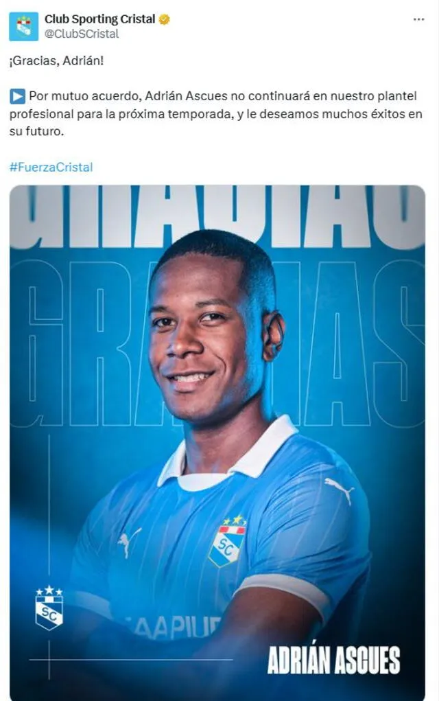 Adrián Ascues había sido fichado en el 2023. Foto: captura de Sporting Cristal/X   