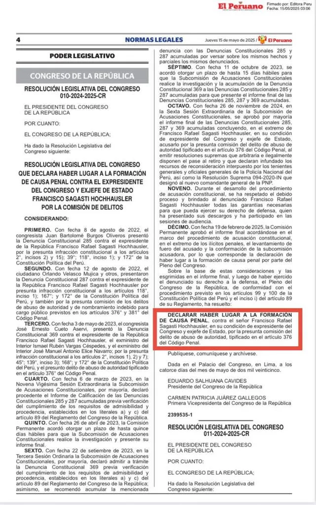  Resolución publicada en El Peruano.   
