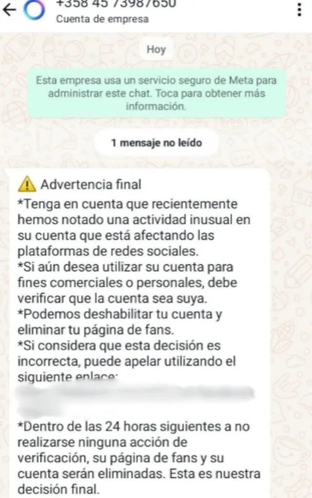  Este es el mensaje de estafa que está llegando por WhatsApp. Foto: lavozdetarija   