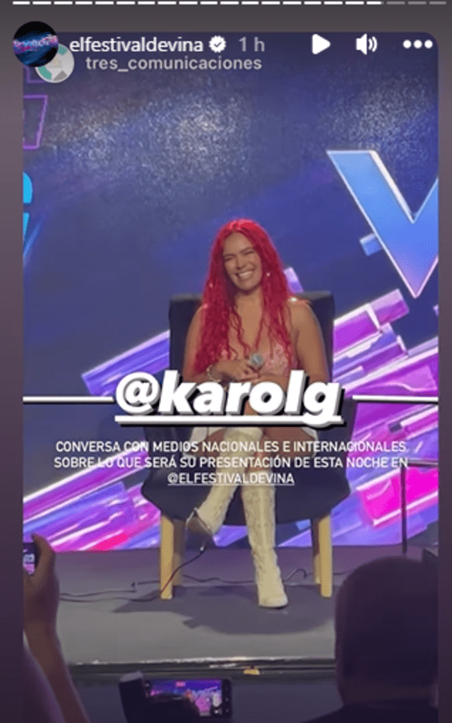 Karol G se presentará hoy en Viña del Mar por primera vez. Foto: captura Instagram Festival de Viña    