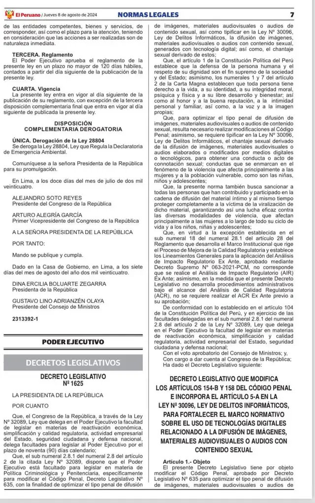 El Decreto Legislativo N.º 1625 modifica del Código Penal, con el fin de endurecer las penas para proteger la privacidad y seguridad de las mujeres. Foto: Ministerio de la Mujer y Poblaciones Vulnerables. El Decreto Legislativo N.º 1625 modifica del Código Penal, con el fin de endurecer las penas para proteger la privacidad y seguridad de las mujeres. Foto: Ministerio de la Mujer y Poblaciones Vulnerables.