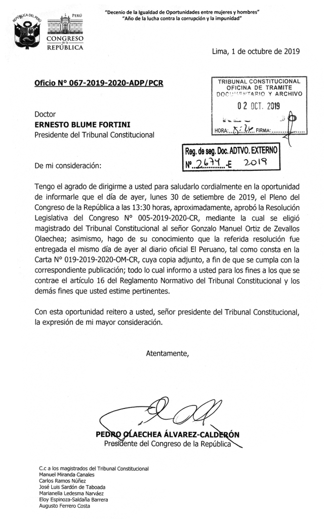 21 legisladores del fujimorismo y aliados quieren tomar control del TC