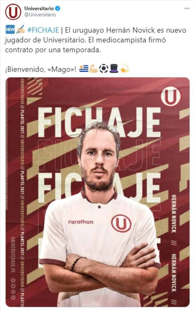 Hernán Novick solo había jugado en Uruguay y Paraguay hasta ahora. Foto: Universitario/Twitter
