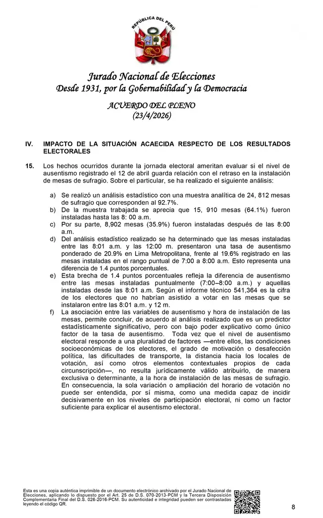 El JNE sobre el ausentismo en Lima Metropolitana