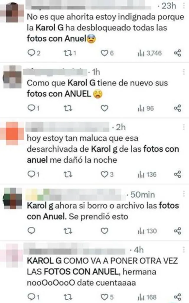  Fans piden a Karol G que elimine sus fotos con Anuel AA. Foto: Twitter 