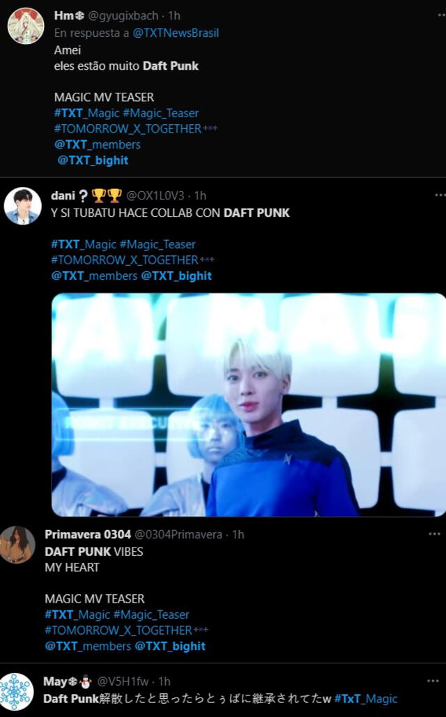 Comentarios de fans sobre Daft Punk y "Magic" de TXT. Foto: captura Twitter