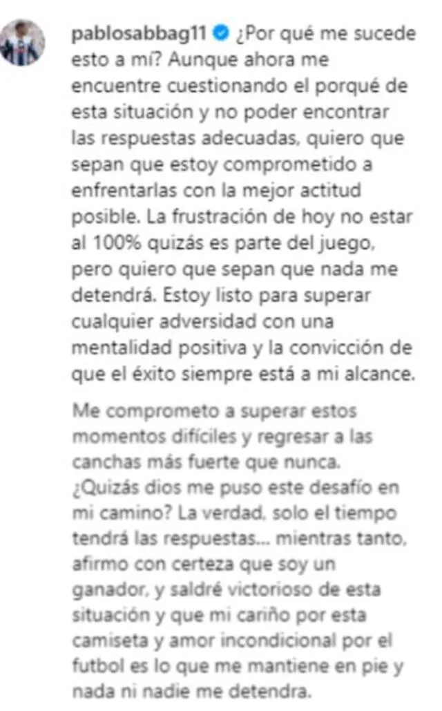 Comunicado de Pablo Sabbag en su cuenta de Instagram. Foto: Instagram/Pablo Sabbag   