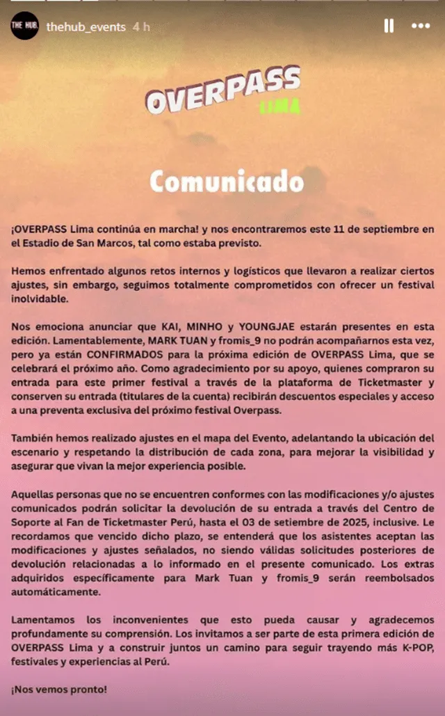 Fromis_9 y Mark Tuan ya no se presentarán en Overpass Lima. Foto: The Hub Events  