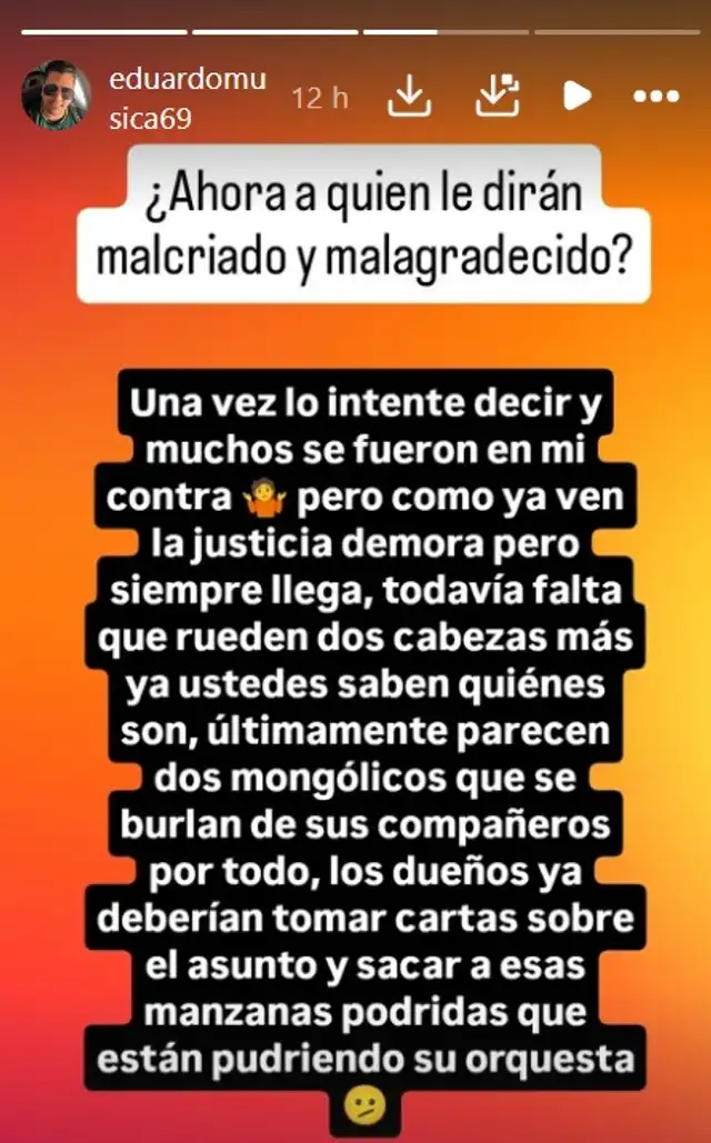Eduardo Ortúzar, exvocalista de La Bella Luz, respalda a Naldy Saldaña en sus redes. Eduardo Ortúzar, exvocalista de La Bella Luz, respalda a Naldy Saldaña en sus redes.