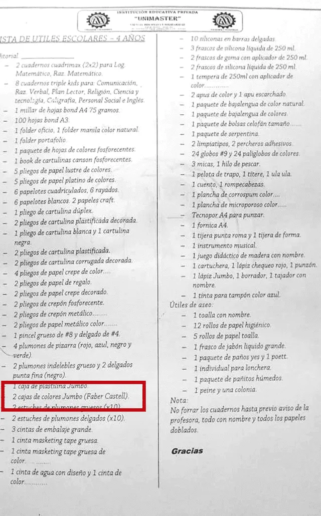 lista escolar