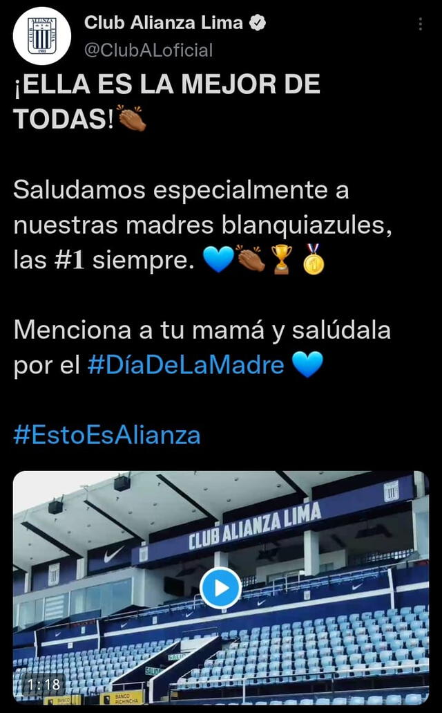 Saludo de Alianza Lima por el Día de la Madre. Foto: captura