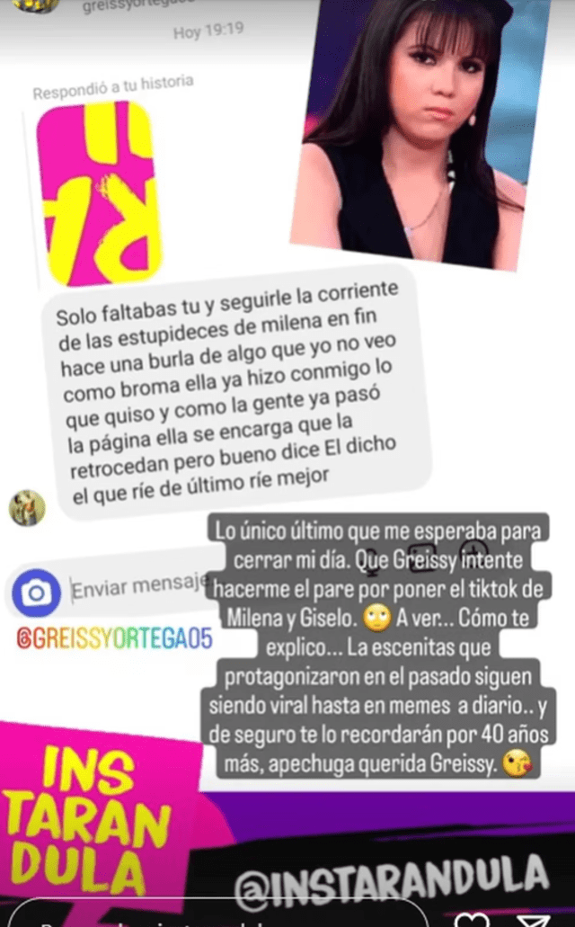  El creador del portal "Insstarándula" Samuel Suárez y Greissy Ortega intercambian palabras por rede sociales. Foto: Instagram/Instarándula   