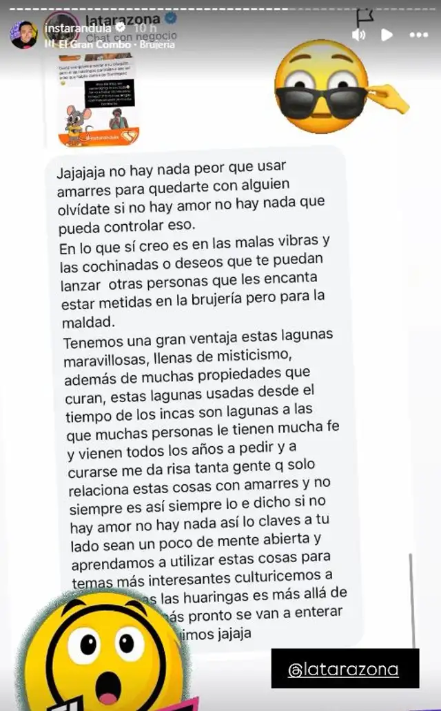 Mensaje de Karla Tarazona. Foto: captura Instarándula Mensaje de Karla Tarazona. Foto: captura Instarándula