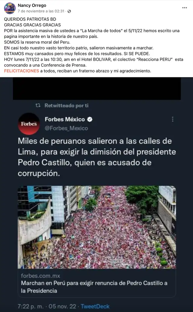 Publicación contiene información falsa. Foto: captura de Facebook Publicación contiene información falsa. Foto: captura de Facebook
