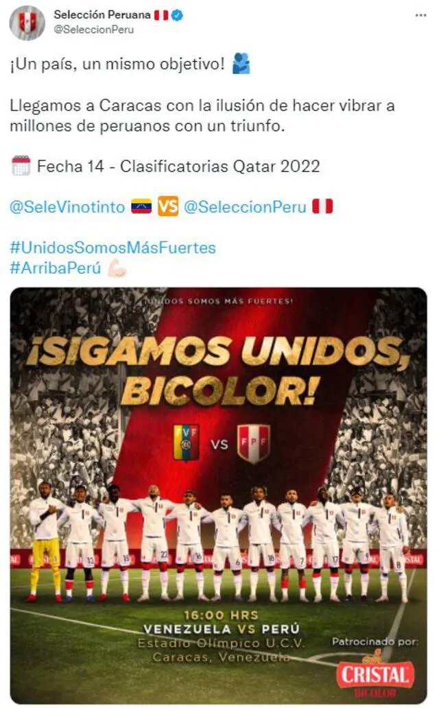 Selección peruana visita a Venezuela este martes 16 por las eliminatorias sudamericanas