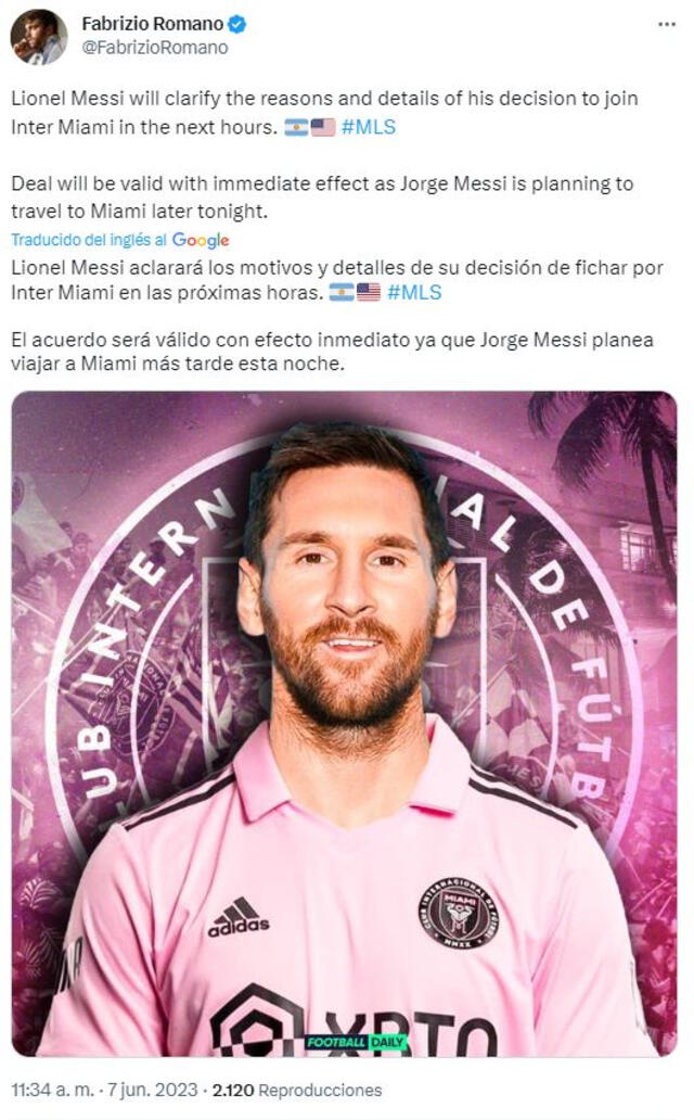 Lionel Messi sería jugador del Inter de Miami. Foto: Twitter/FabrizioRomano   