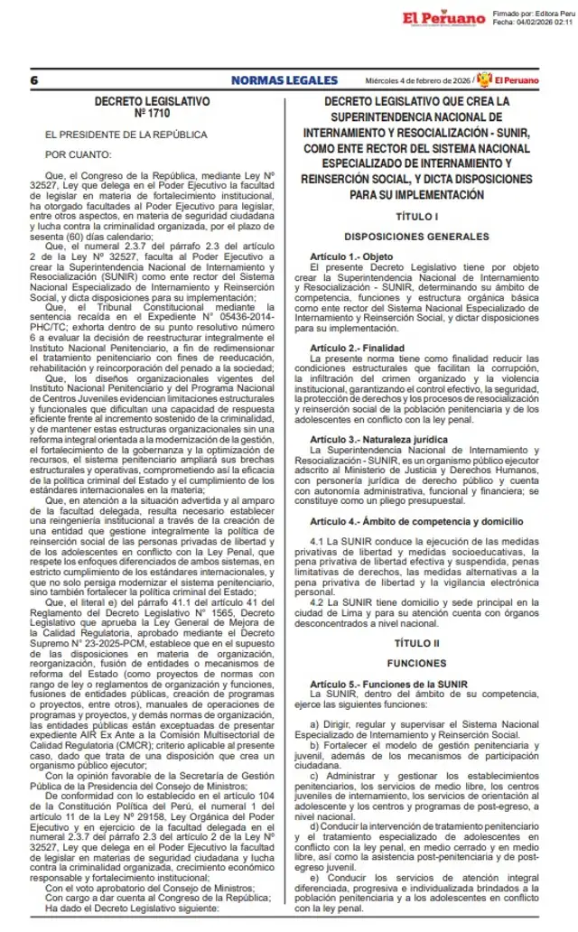  Decreto aprueba la creación de la SUNIR, entidad que absorberá al INPE y centros juveniles. Foto: difusión   