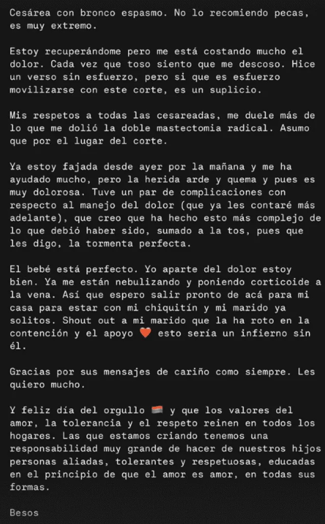 Publicación realizada por Anahí de Cárdenas desde la clínica. Foto: Instagram.   