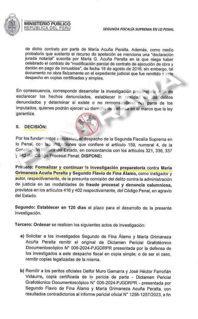 Denuncia penal contra María Acuña.   
