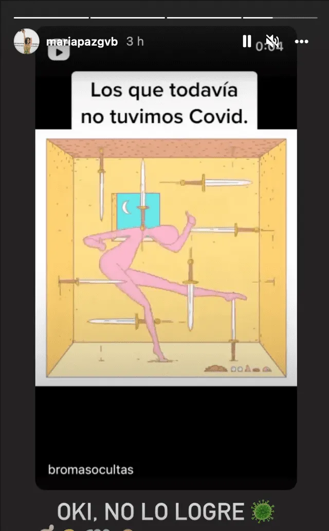 La modelo María Paz compartió un meme tras contagiarse de COVID-19. Captura / Instagram