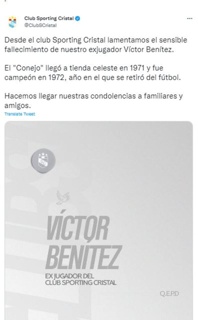 Publicación Sporting Cristal. Foto: captura Twitter