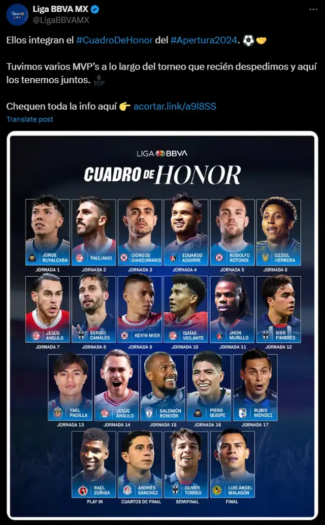  Piero Quispe fue nombrado figura de la jornada en la fecha 16 del Torneo Apertura 2024. Foto: captura    