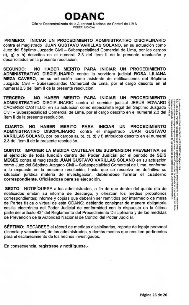 Suspensión de Juan Varillas por seis meses Suspensión de Juan Varillas por seis meses