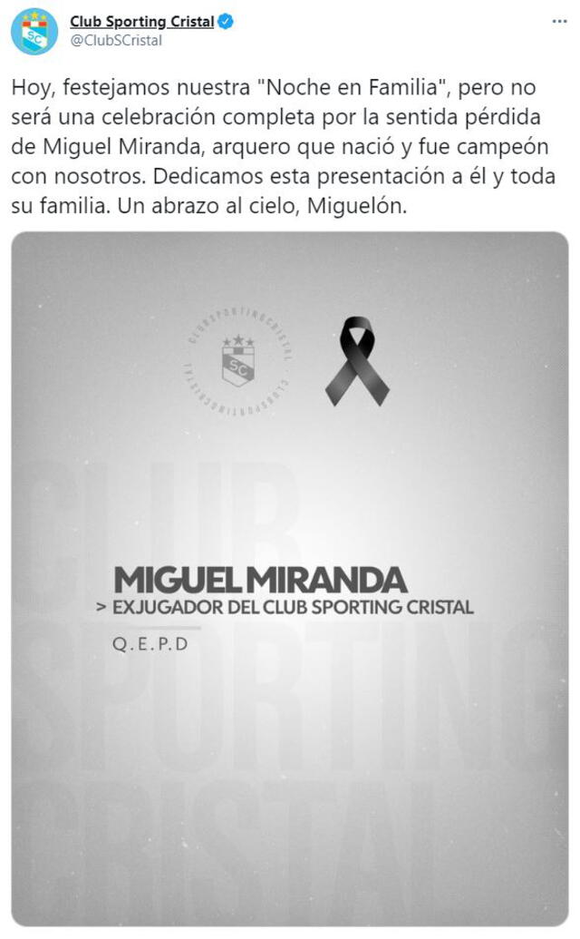 Sporting Cristal se refirió a Miguel Miranda