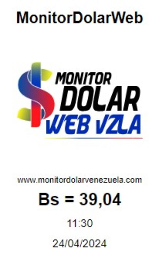  El portal web oficial de Monitor Dolar actualizó el precio de la divisa estadounidense para este 24 de abril de 2024. Foto: Monitor Dolar<br>    