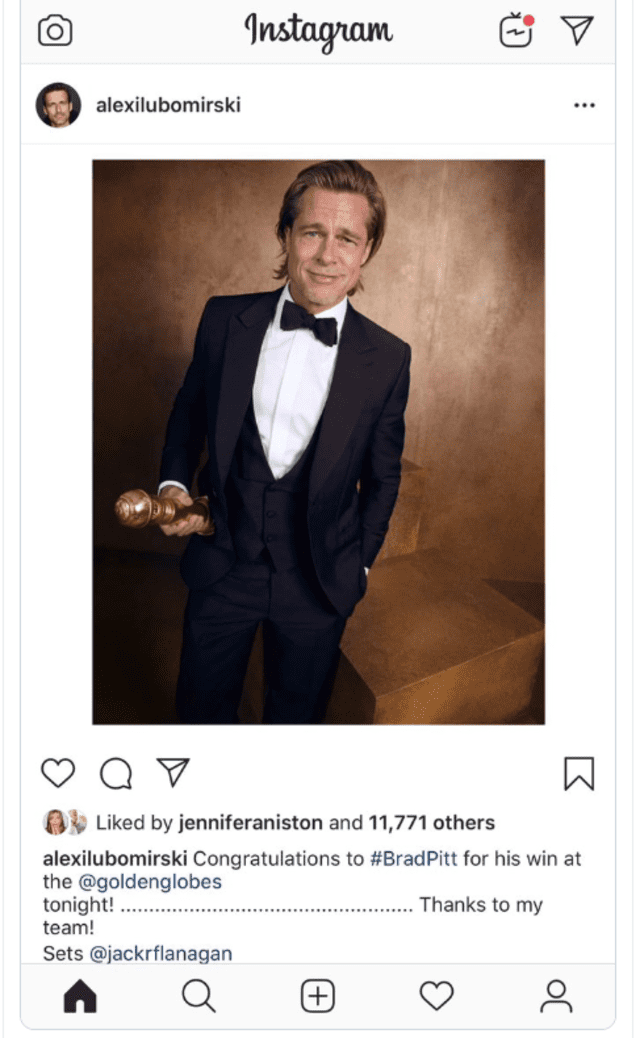 Jennifer Aniston reacciona a la foto de Brad Pitt.