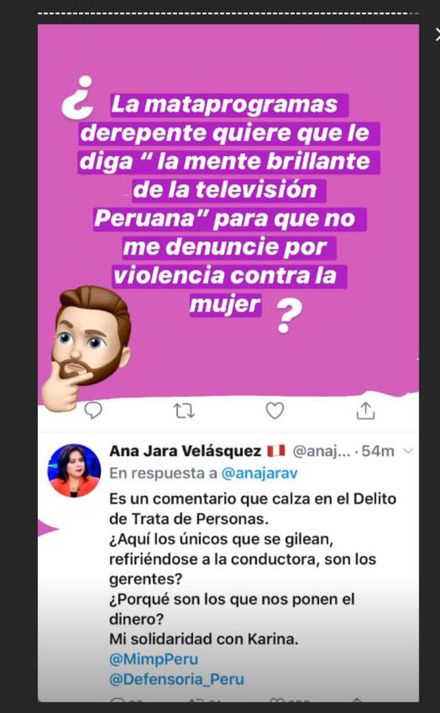 Ana Jara se pronuncia en Instagram tras comentario de Nicola Porcella (Foto: Captura)