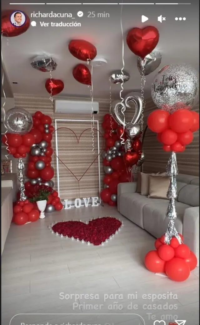 Richard Acuña decoró su casa con globos y flores. Foto: Instagram / Richard Acuña  