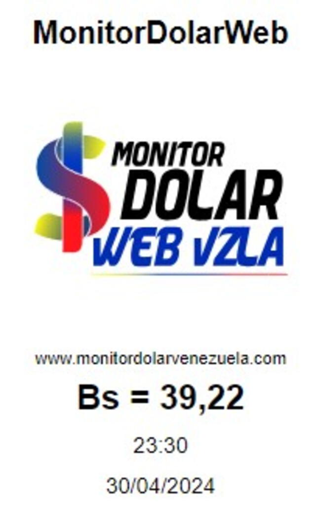  El portal web oficial de Monitor Dolar actualizó el precio de la divisa estadounidense para este 30 de abril de 2024. Foto: Monitor Dolar<br>    
