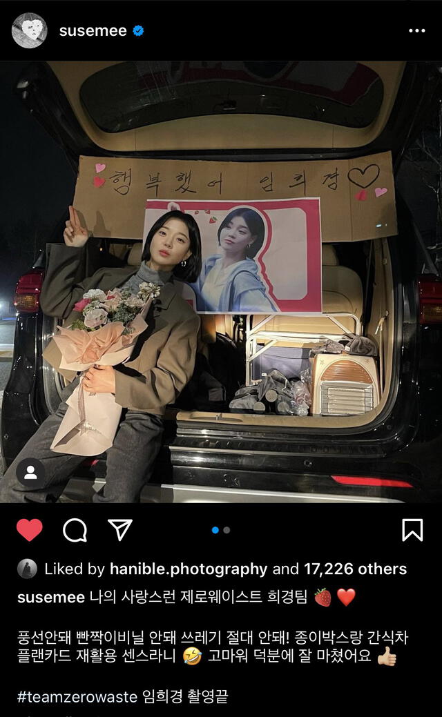 Lim Semi resaltó su cartel de despedida con materiales reciclados. Foto: @susemee/Instagram