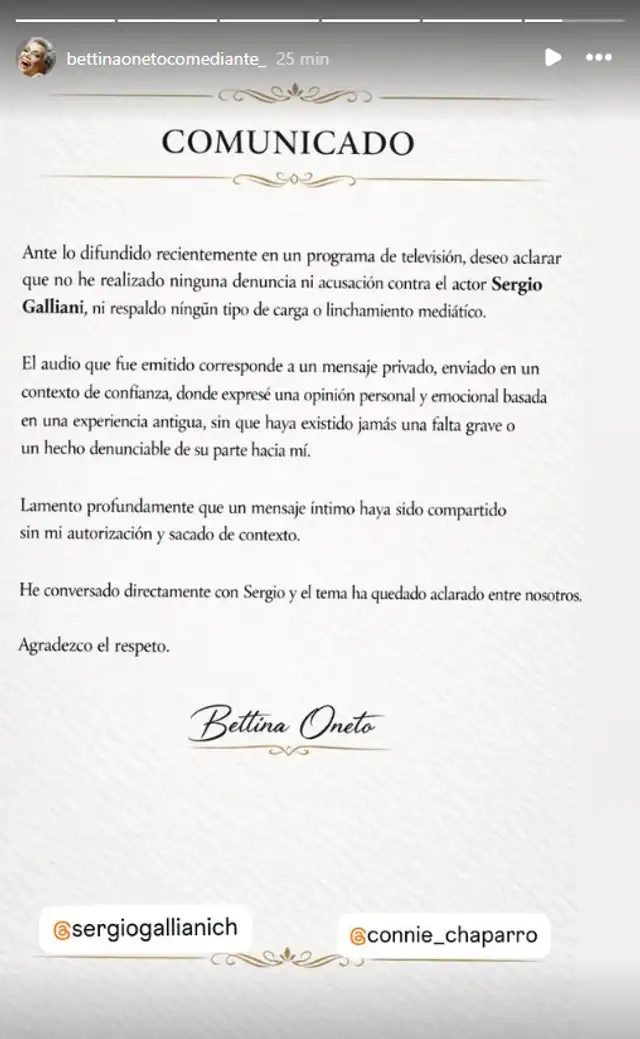 Bettina Oneto se pronuncia Bettina Oneto se pronuncia