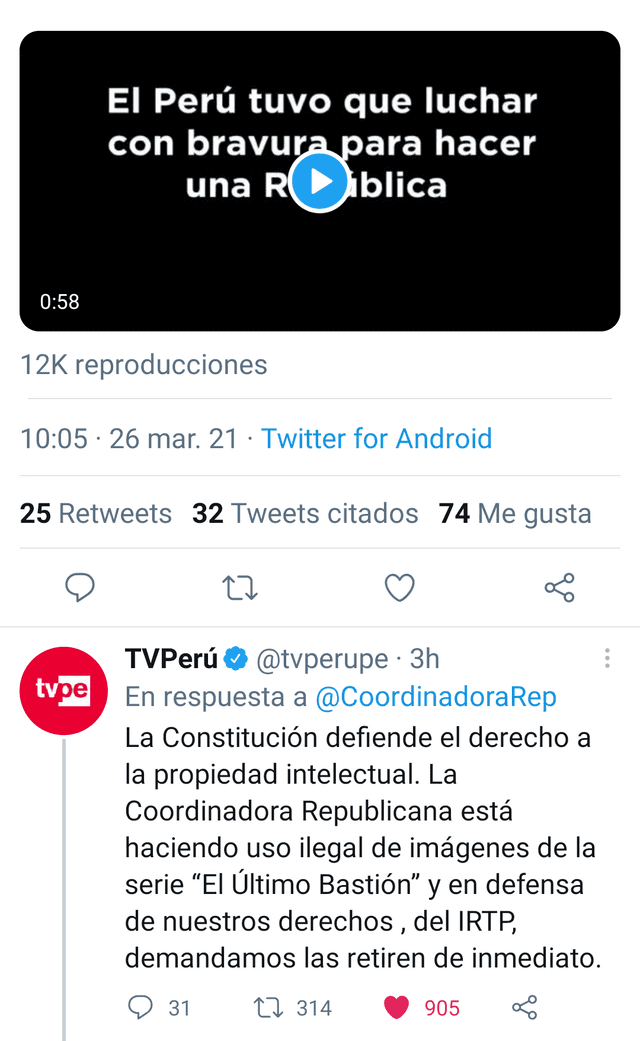 Pronunciamiento de TV Perú. Foto: captura/Twitter