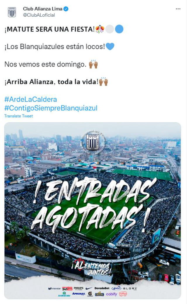 Publicación Alianza Lima. Foto: captura Twitter