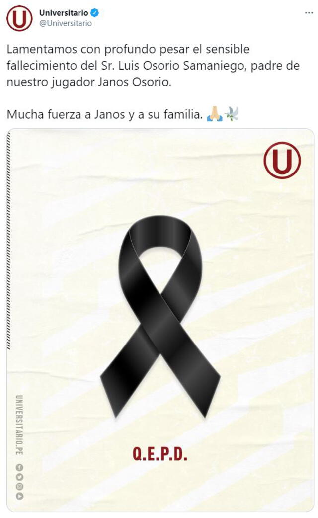 Universitario envió condolencias a Janos Osorio por la muerte de su padre |  Deportes | La República