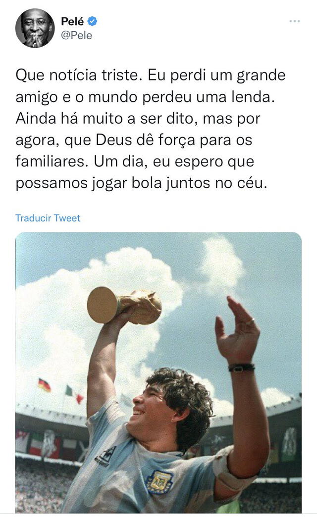 Pelé y su mensaje a Maradona. Foto: Pelé/Twitter