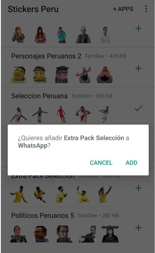 Elige 'Add' para añadirlos a tu WhatsApp. Foto: captura de Play Store
