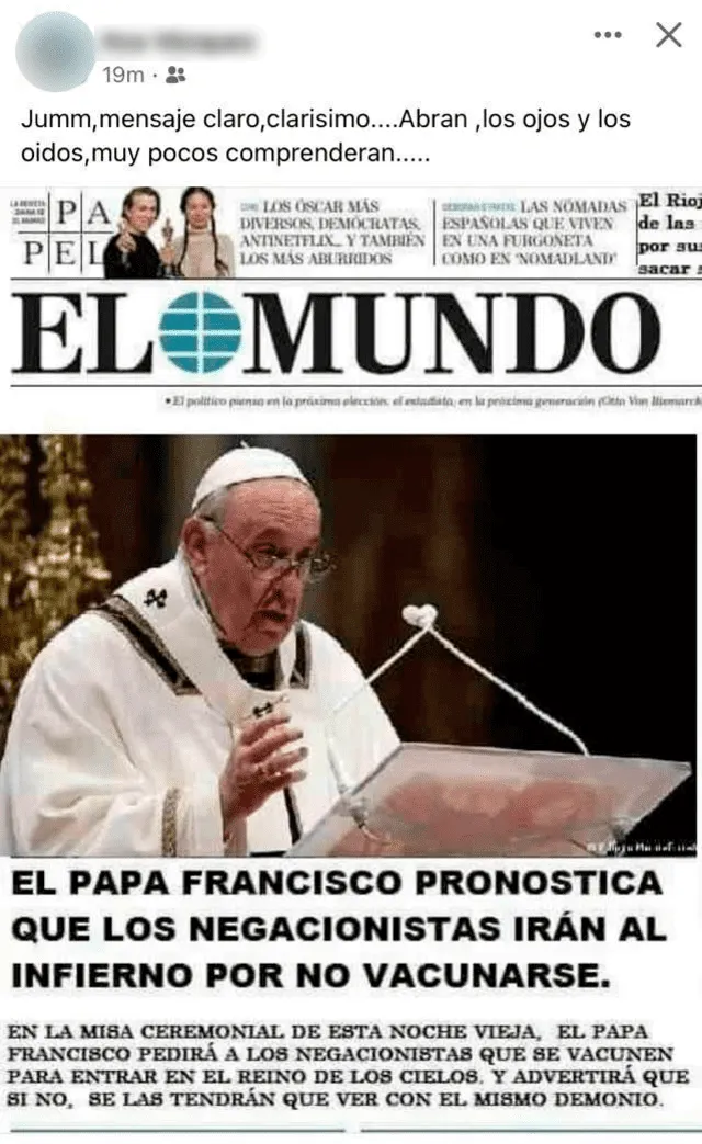 Publicación viral sobre el papa Francisco.