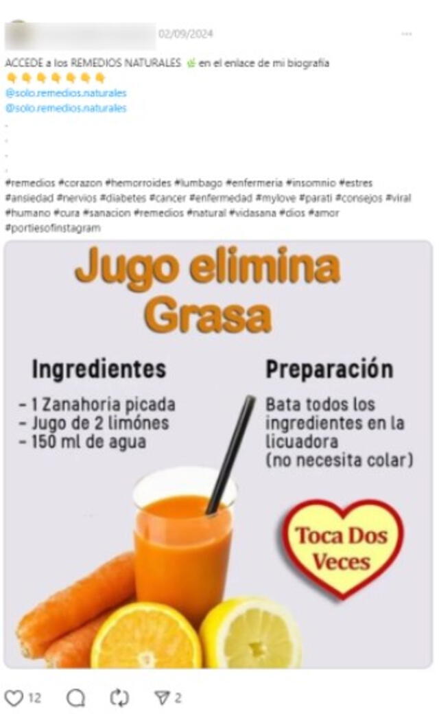  Desinformación sobre nutrición. Foto: captura en Threads.<br><br>    