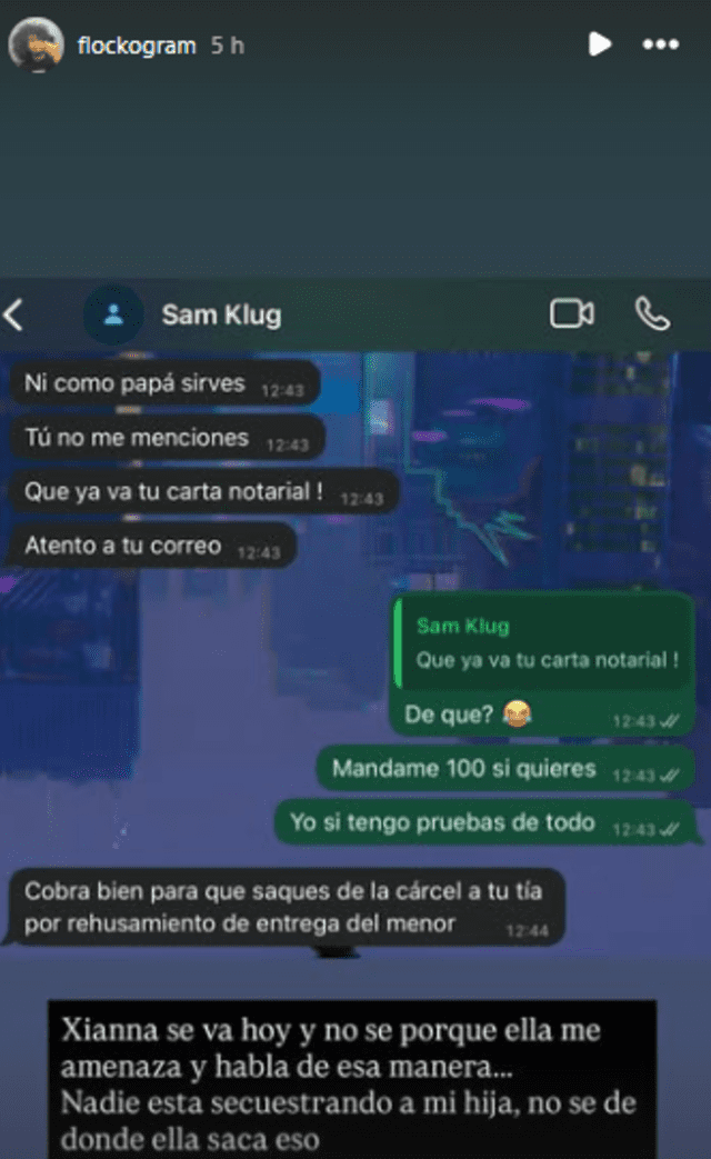  Chat difundido por Youna. Foto: captura Instagram    