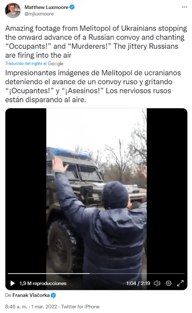 Guerra Rusia y Ucrania: civiles de Melitópol detienen el avance de un convoy ruso