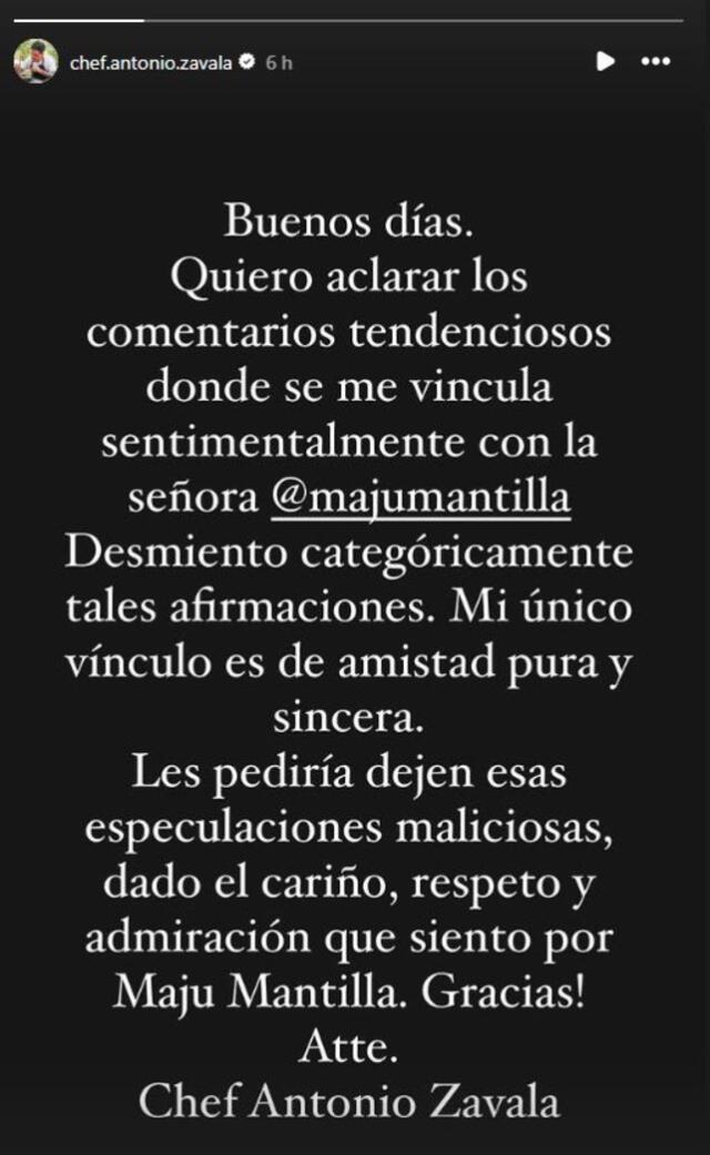 Comunicado del Chef Zavala. Foto: Instagram   