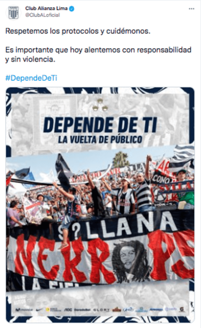 Mensaje de Alianza Lima para sus seguidores. Foto: Twitter Alianza Lima