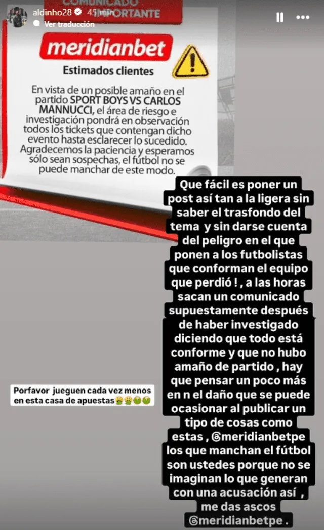  Publicación de Aldair Rodríguez en Instagram. Foto: captura de pantalla de Instagram   