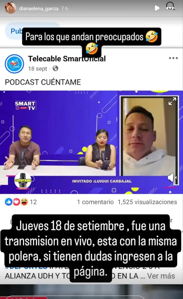 Diana García reafirmó la versión hecha por Luigui Carbajal. Foto: Instagram.   