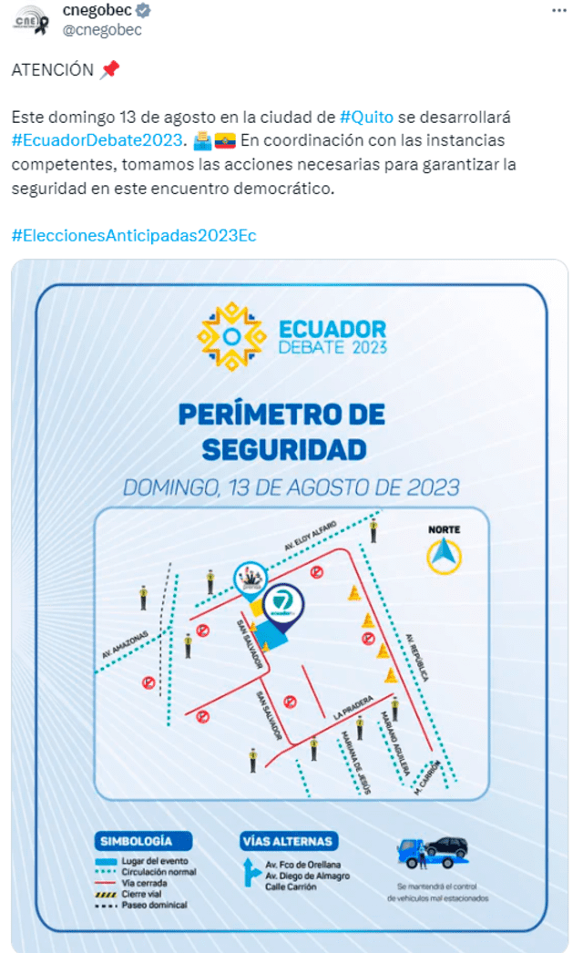 El debate de candidatos a la presidencia de Ecuador se realizará este domingo 13 de agosto. Foto: CNE/Twitter   