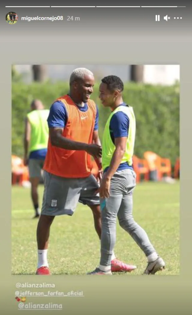 Experiencia y juventud: Jefferson Farfán y Miguel Cornejo en los entrenamientos de Alianza. Foto: captura/Instagram